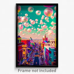 Pixel Art Poster - Bubbly Mexican City (8 Bit Psychedelic Video Game Print)