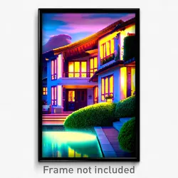 Pixel Art Poster - Animated Villa (8 Bit Psychedelic Trippy Video Game Print)