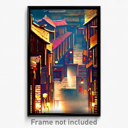 Pixel Art Poster - Wooden Chinese City (8 Bit Psychedelic Video Game Print)