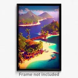 Pixel Art Poster - Rural Exotic Island (8 Bit Psychedelic Video Game Print)