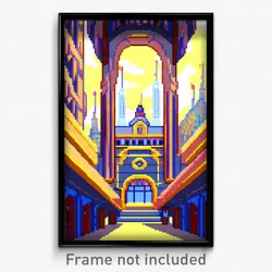 Pixel Art Poster - Big Cartoon Architecture (8 Bit Psychedelic Video Game Print)