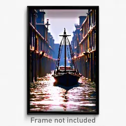 Pixel Art Poster - Narrow Shipyard (8 Bit Psychedelic Trippy Video Game Print)