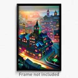 Pixel Art Poster - Frightening Town (8 Bit Psychedelic Trippy Video Game Print)