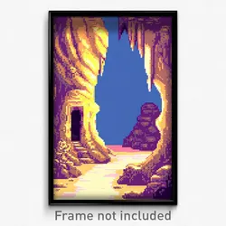 Pixel Art Poster - Animated Cave (8 Bit Psychedelic Trippy Video Game Print)