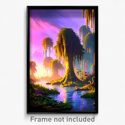Pixel Art Poster - Spectacular Swamp (8 Bit Psychedelic Trippy Video Game Print)