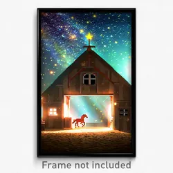 Pixel Art Poster - Starry Stable (8 Bit Psychedelic Trippy Video Game Print)