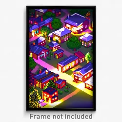 Pixel Art Poster - Well Made Small Town (8 Bit Psychedelic Video Game Print)