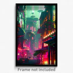 Pixel Art Poster - Dim Exotic City (8 Bit Psychedelic Trippy Video Game Print)