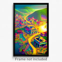 Pixel Art Poster - Villainous Settlement (8 Bit Psychedelic Video Game Print)