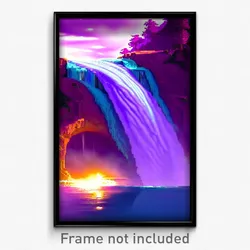 Pixel Art Poster - Violet Waterfall (8 Bit Psychedelic Trippy Video Game Print)