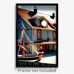 Pixel Art Poster - Nautical Swedish Architecture (8 Bit Video Game Print)