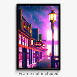 Pixel Art Poster - Watery Tavern (8 Bit Psychedelic Trippy Video Game Print)