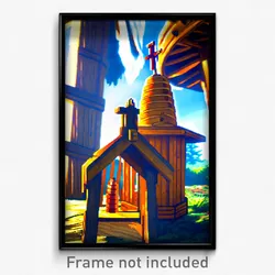 Pixel Art Poster - Wooden Belfry (8 Bit Psychedelic Trippy Video Game Print)