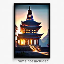 Pixel Art Poster - Ancient Pagoda (8 Bit Psychedelic Trippy Video Game Print)