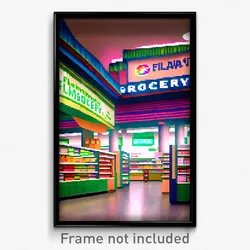 Pixel Art Poster - Flamboyant Grocery Store (8 Bit Psychedelic Video Game Print)