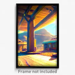Pixel Art Poster - Sunny Outpost (8 Bit Psychedelic Trippy Video Game Print)