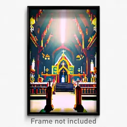 Pixel Art Poster - Impeccable Monastery (8 Bit Psychedelic Video Game Print)