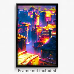 Pixel Art Poster - Realistic Settlement (8 Bit Psychedelic Video Game Print)