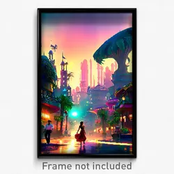 Pixel Art Poster - Exotic Exotic City (8 Bit Psychedelic Video Game Print)