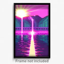 Pixel Art Poster - Glitch Art Reservoir (8 Bit Psychedelic Video Game Print)