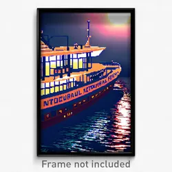 Pixel Art Poster - Nocturnal Ferry (8 Bit Psychedelic Trippy Video Game Print)