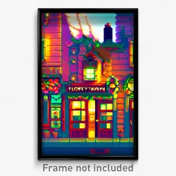 Pixel Art Poster - Flowery Tavern (8 Bit Psychedelic Trippy Video Game Print)