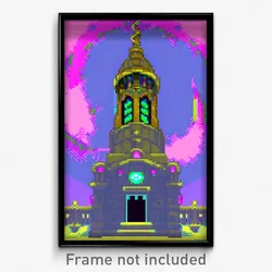 Pixel Art Poster - Glitch Art Belfry (8 Bit Psychedelic Trippy Video Game Print)