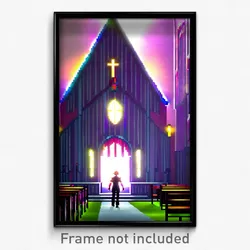 Pixel Art Poster - Pretty Church (8 Bit Psychedelic Trippy Video Game Print)