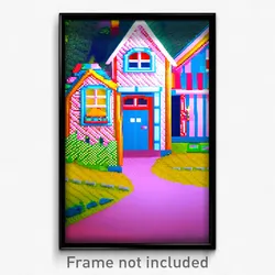 Pixel Art Poster - Zigzag Cottage (8 Bit Psychedelic Trippy Video Game Print)