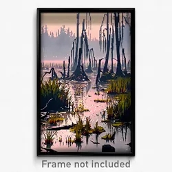 Pixel Art Poster - Damaged Swamp (8 Bit Psychedelic Trippy Video Game Print)