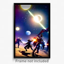 Pixel Art Poster - Interesting Moon Battle (8 Bit Psychedelic Video Game Print)