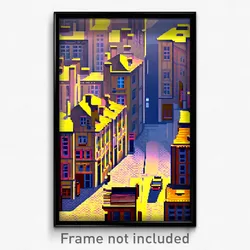 Pixel Art Poster - Made Up French City (8 Bit Psychedelic Video Game Print)