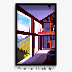 Pixel Art Poster - Mountainous Loft (8 Bit Psychedelic Trippy Video Game Print)
