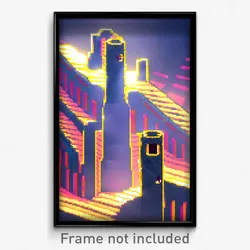 Pixel Art Poster - Squiggly Ziggurat (8 Bit Psychedelic Trippy Video Game Print)