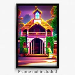 Pixel Art Poster - Beautiful Cathouse (8 Bit Psychedelic Video Game Print)