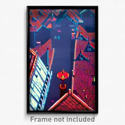 Pixel Art Poster - Creepy Rooftops (8 Bit Psychedelic Trippy Video Game Print)