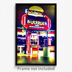 Pixel Art Poster - Bold Burger Stand (8 Bit Psychedelic Trippy Video Game Print)