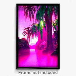 Pixel Art Poster - Pink Jungle (8 Bit Psychedelic Trippy Weird Video Game Print)