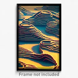 Pixel Art Poster - Wavy Settlement (8 Bit Psychedelic Trippy Video Game Print)