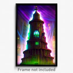 Pixel Art Poster - Slimy Belfry (8 Bit Psychedelic Trippy Video Game Print)