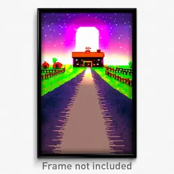 Pixel Art Poster - Zany Farm (8 Bit Psychedelic Trippy Weird Video Game Print)