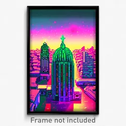 Pixel Art Poster - Glitch Art Mexican City (8 Bit Psychedelic Video Game Print)