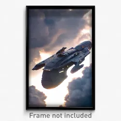 Pixel Art Poster - Cloudy Spaceship (8 Bit Psychedelic Trippy Video Game Print)