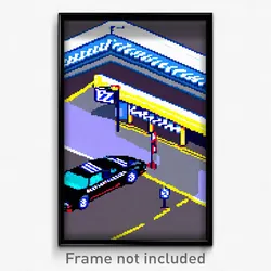 Pixel Art Poster - Zigzag Car Dealership (8 Bit Psychedelic Video Game Print)