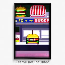 Pixel Art Poster - Ordinary Burger Stand (8 Bit Psychedelic Video Game Print)