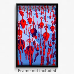 Pixel Art Poster - Red Boneyard (8 Bit Psychedelic Trippy Video Game Print)