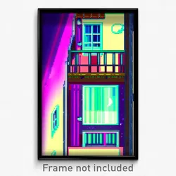 Pixel Art Poster - Glitch Art Balcony (8 Bit Psychedelic Video Game Print)