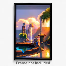 Pixel Art Poster - Bountiful Watering Hole (8 Bit Psychedelic Video Game Print)