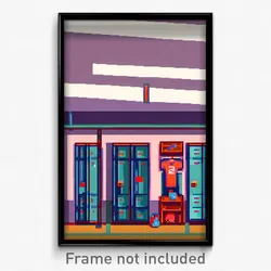 Pixel Art Poster - Detailed Locker Room (8 Bit Psychedelic Video Game Print)