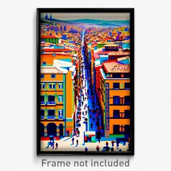 Pixel Art Poster - Crowded Spanish City (8 Bit Psychedelic Video Game Print)